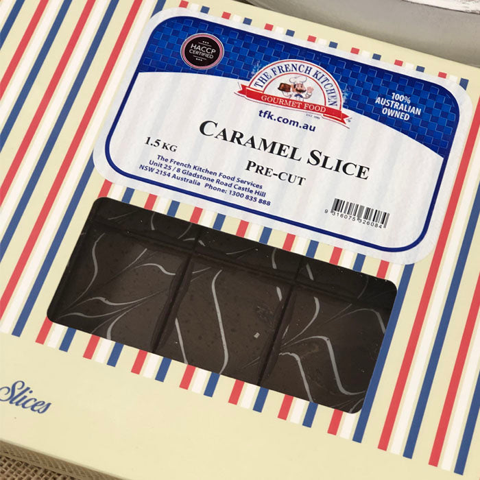 Pre-Cut Chocolate Caramel Slice 1/2 Slab 1.5 kilo | Ready to buy 7 days a week | The French Kitchen Castle Hill 