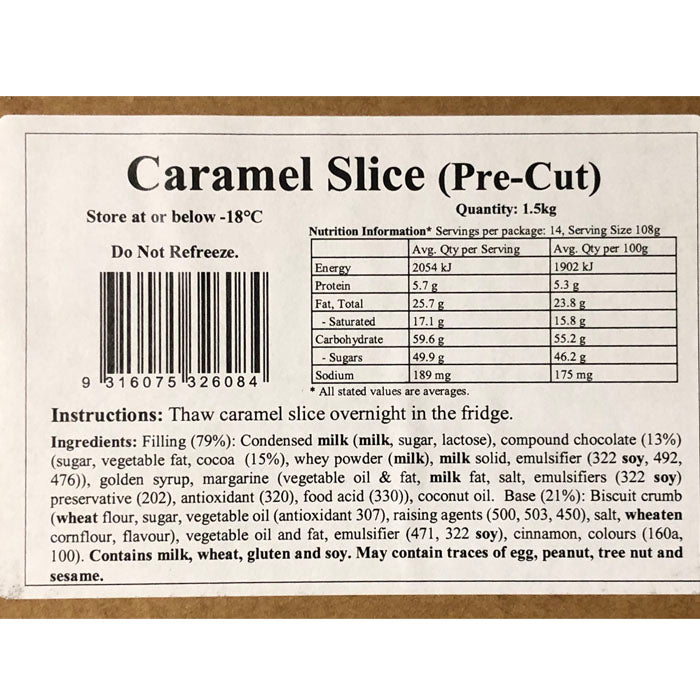 Caramel Slice Ingredient List April 2024 | The French Kitchen Castle Hill 